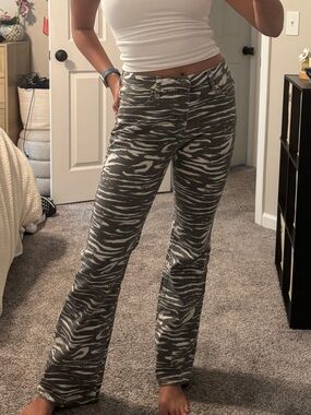 Guess by Marciano Olive and White Zebra Wide-Leg Pants